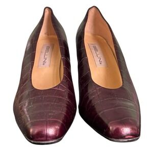 Bellini Colette Leather Croc Embossed Heeled Pumps Womens Sz 11M Burgundy Brown